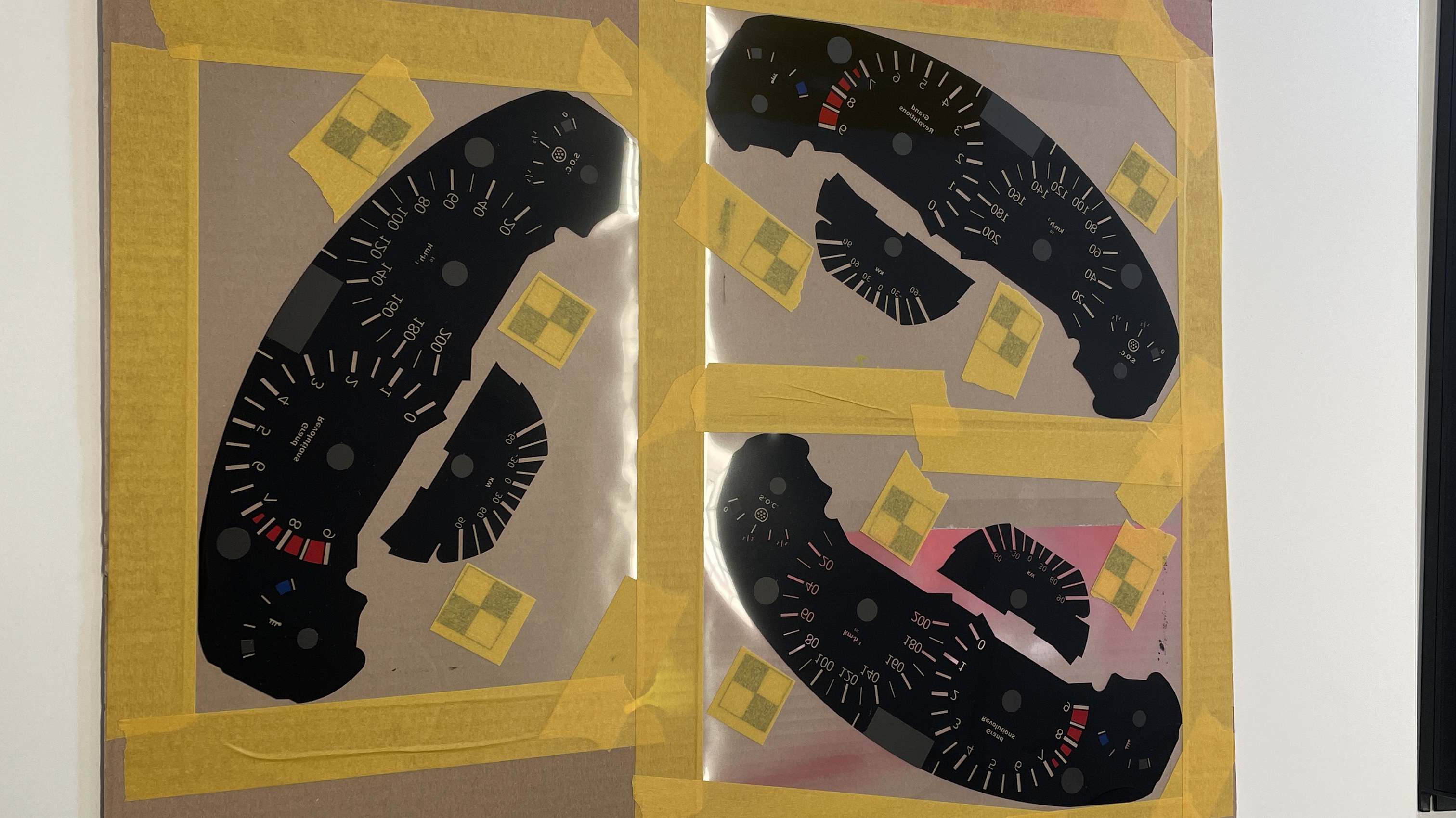 Stickers on the back of the dial face